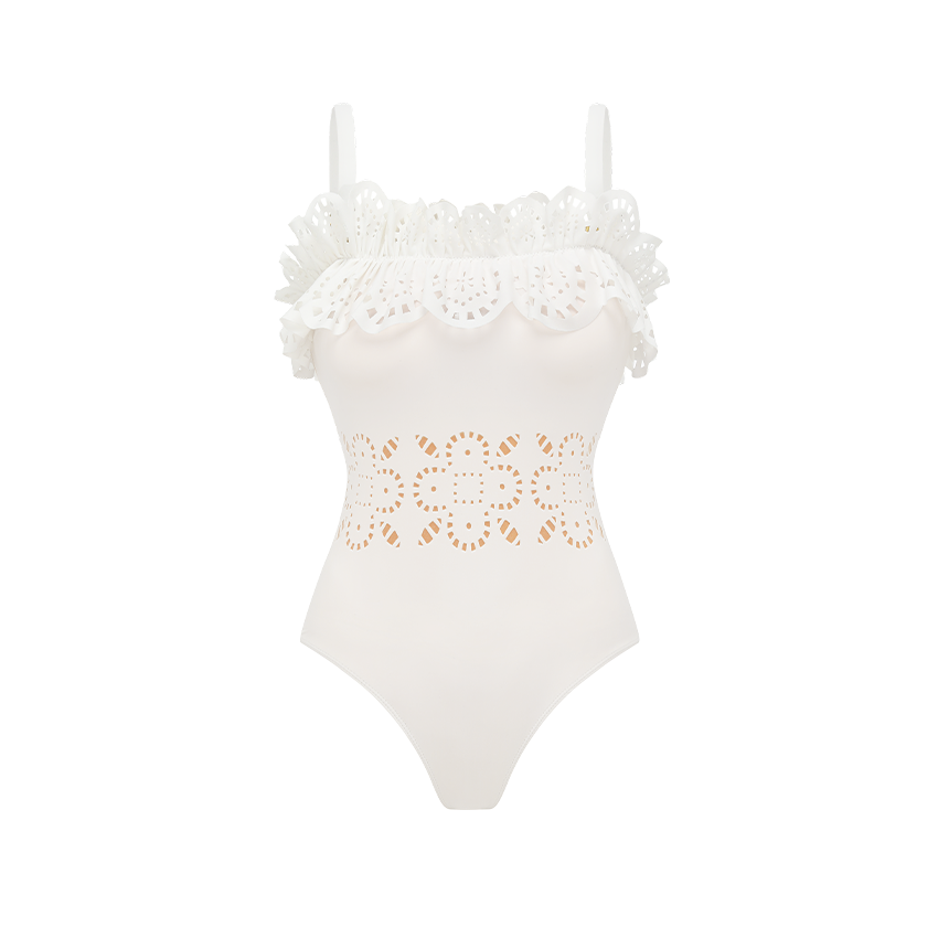 Ruffle Black Laser Cutting Flower Hollow Swimsuit Set(s)